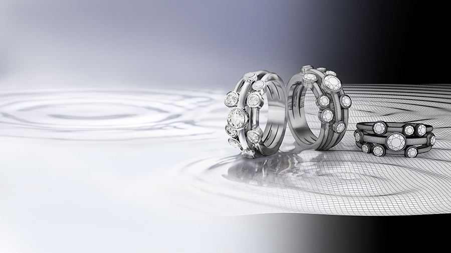 White gold and diamond ring - wireframe to full render