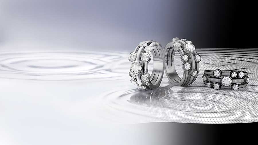White gold and diamond ring - wireframe to full render