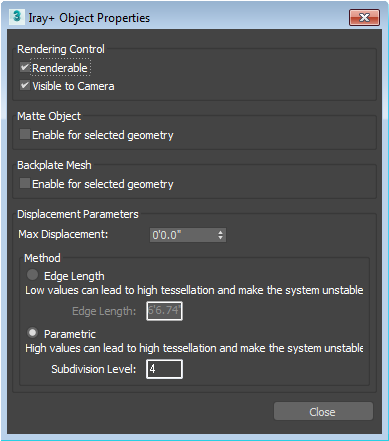 Iray+ Object Properties