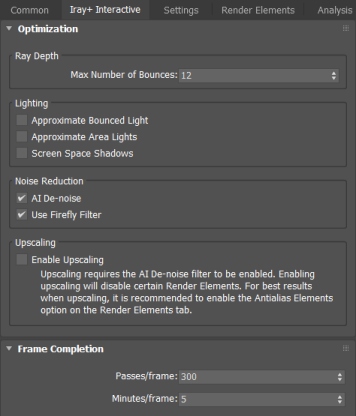 The Iray+ Interactive Renderer tab