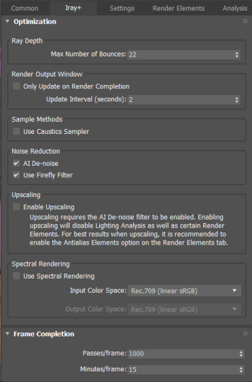 The Iray+ Renderer tab