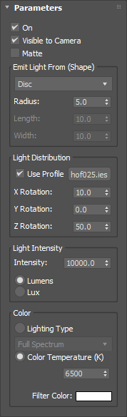 Iray+ Light Parameters