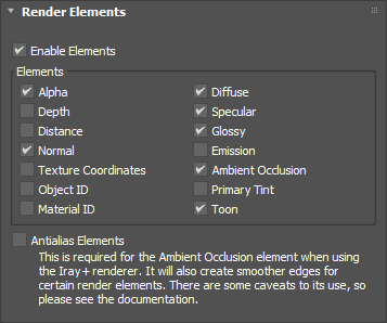 The Iray for 3ds Max Render Elements rollout