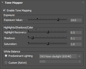 The Iray for 3ds Max Tone Mapper rollout