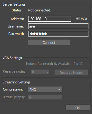 The Iray for 3ds Max Streaming Server dialog
