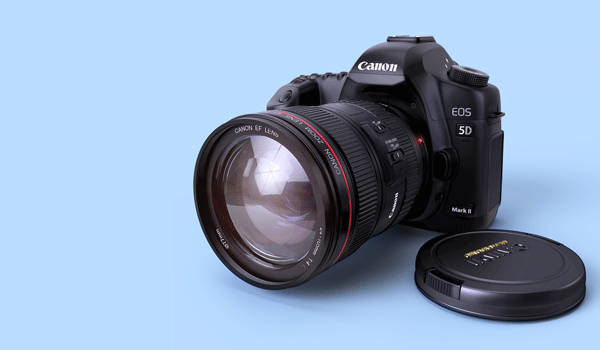 A Canon 5D Mk II SLR rendered in Iray for 3ds Max