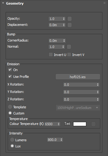The Iray for 3ds Max Material Geometry layer rollout