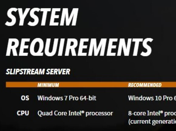 Can you show me a full system requirements list if I were to use SLIPSTREAM? Thumbnail